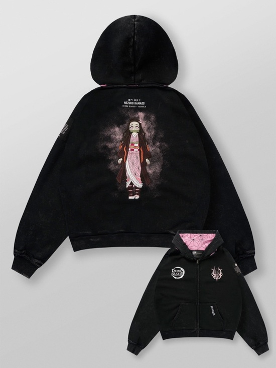 YoungLA Other - YoungLA Black Puffer Hoodie with Pink Lining and Anime Back Graphic